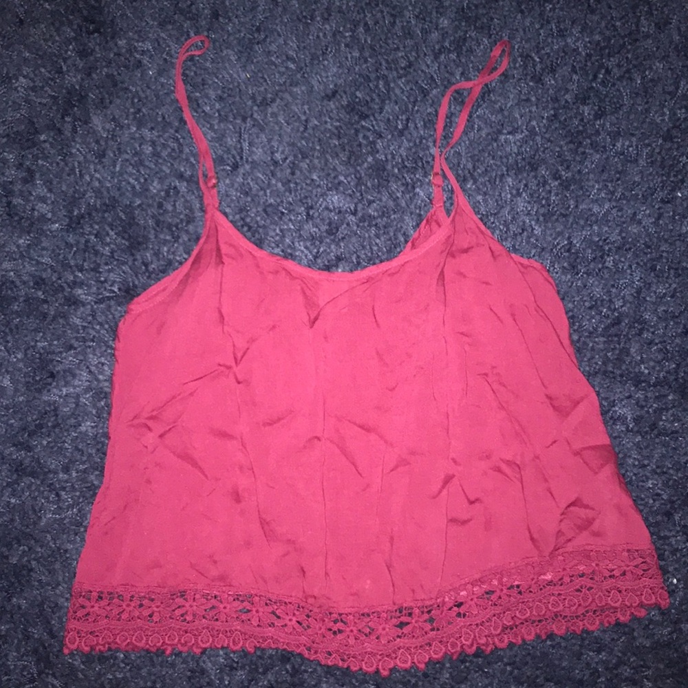 Maroon Spaghetti Strap Blouse - Crochet Detailing